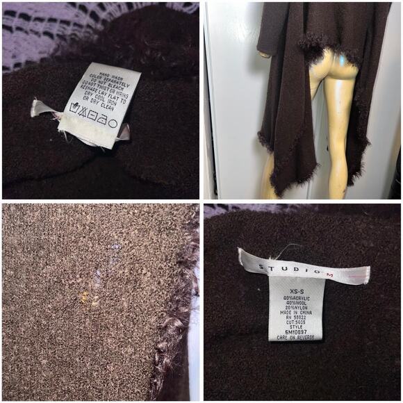 Brown Hair Like Wool Cardigan With Fuzzy Trim - Picture 4 of 8